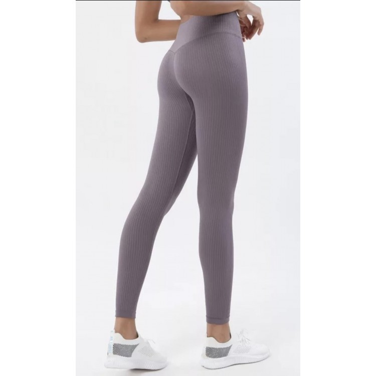 Colanti Dama Fitness Striati Gri cu Talie Inalta CDFIT038