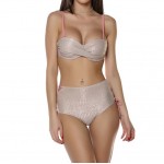 Costum de Baie nude/roz din doua piese sutien push up slip cu talie inalta CBD023